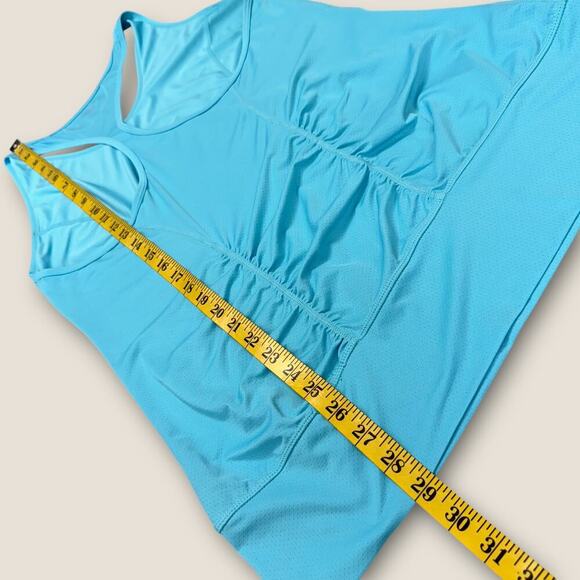 Zella Athletic Racerback Ruched Back Tank Top Gym Activewear Size L Long Blue - Picture 15 of 16